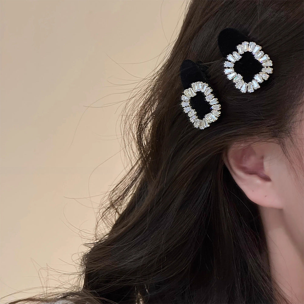 Delicate Zircon Flocked Square Oval Bangs Hair Clip Hair Accessories Wholesale