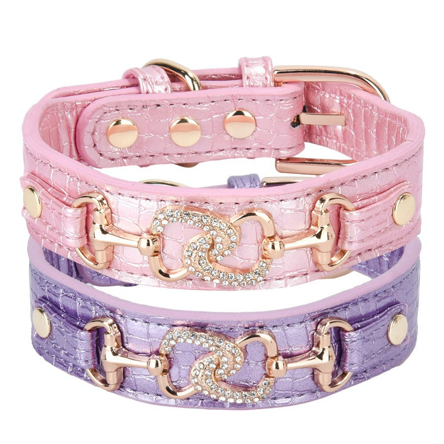 Inlaid Rhinestones Highlight PU Leather Adjustable Pet Dog Collar