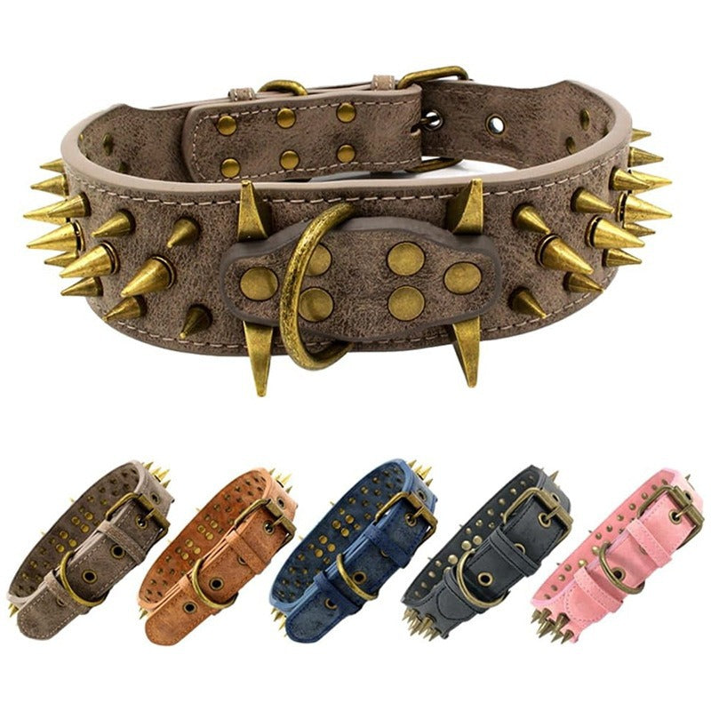 Bullet Rivet Large Dog Adjustable Retro PU Leather Pet Collar