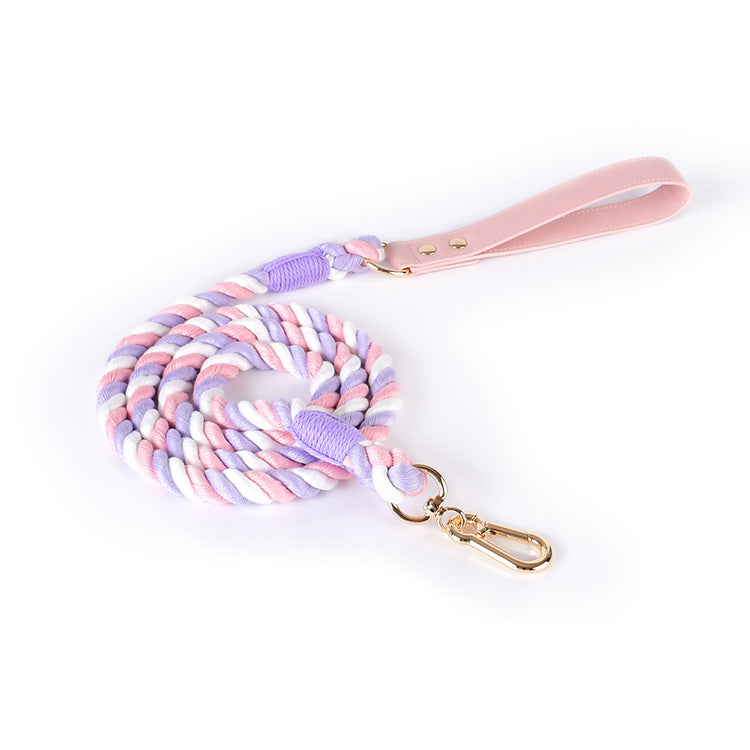 Hand Woven Colored Cotton Rope Large Dog Collar Anti-Pull Leash Set