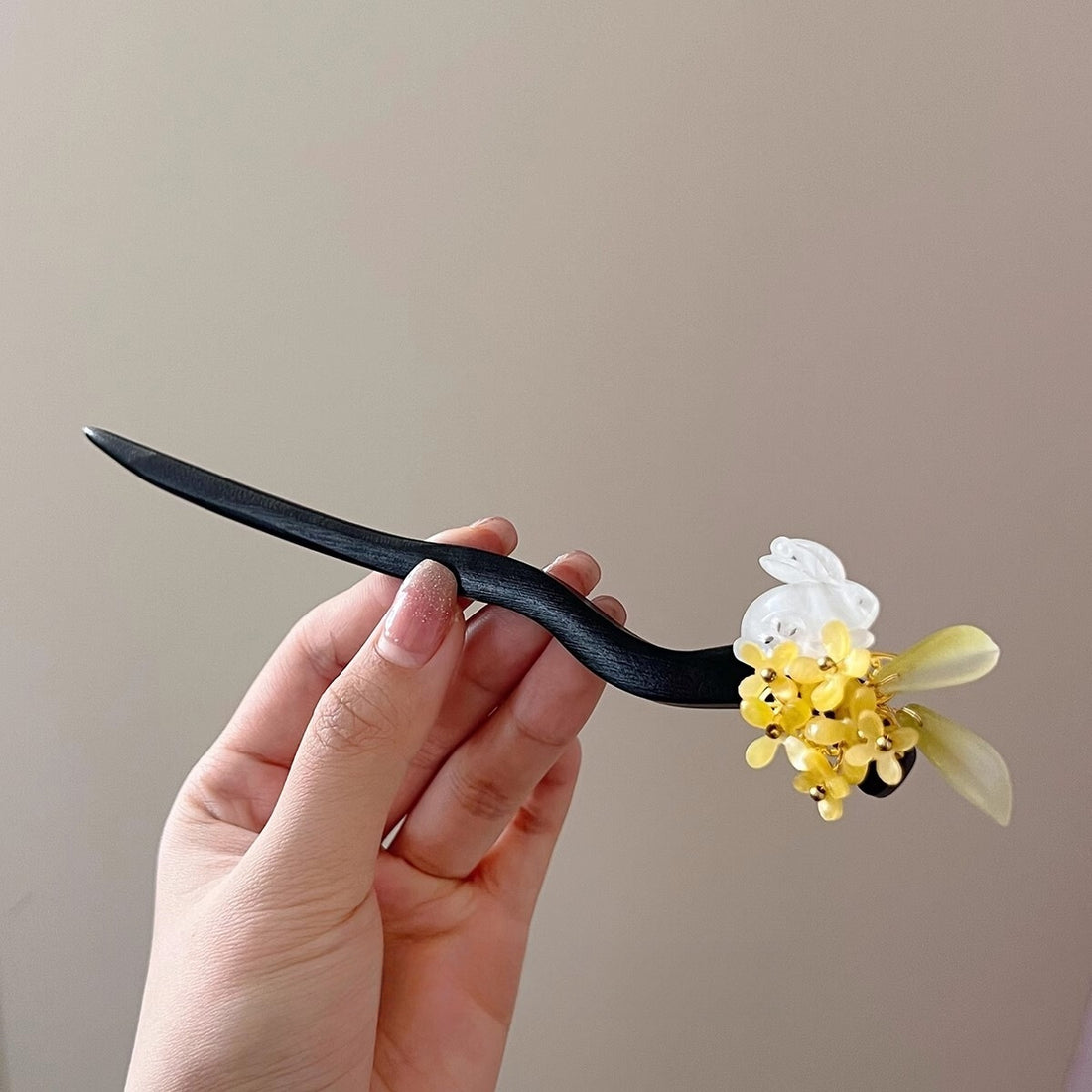 Acrylic Osmanthus Jade Rabbit Wooden Hairpin Hair Accessories Wholesale