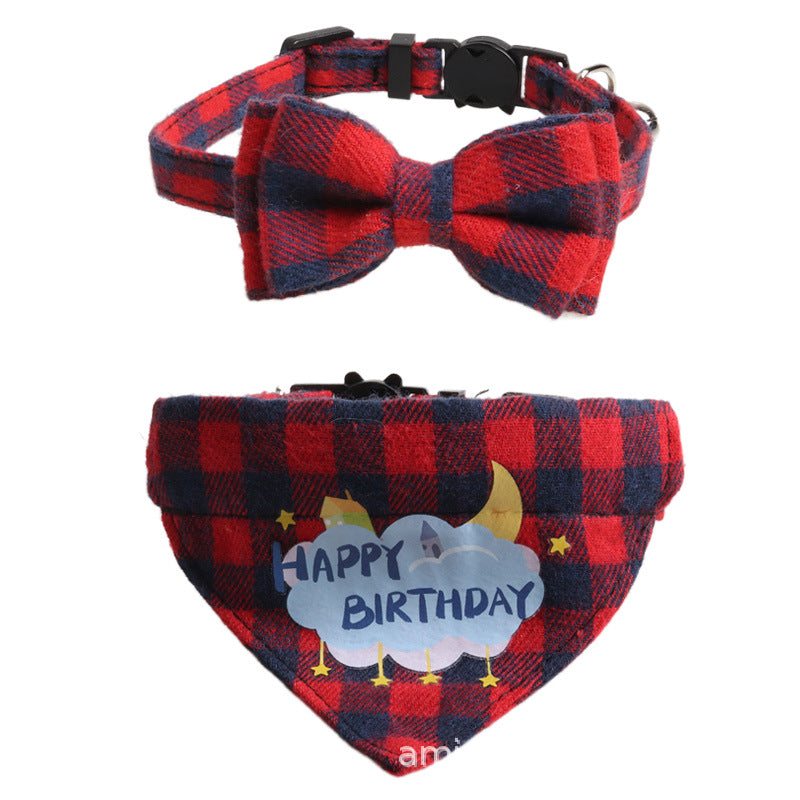 Birthday Party Cake Triangle Towel Saliva Bib Bow Pet Collar