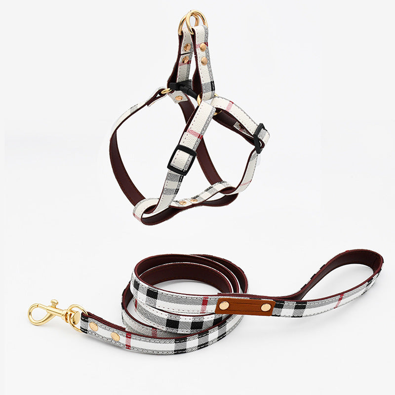 Printed Soft Leather Comfortable No Choking Pet Harness Collar Set