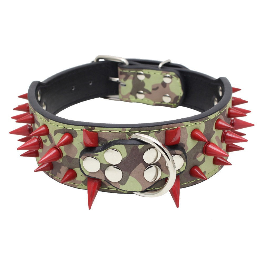 Spike Rivets Large Dog Adjustable Thick PU Leather Pet Collar