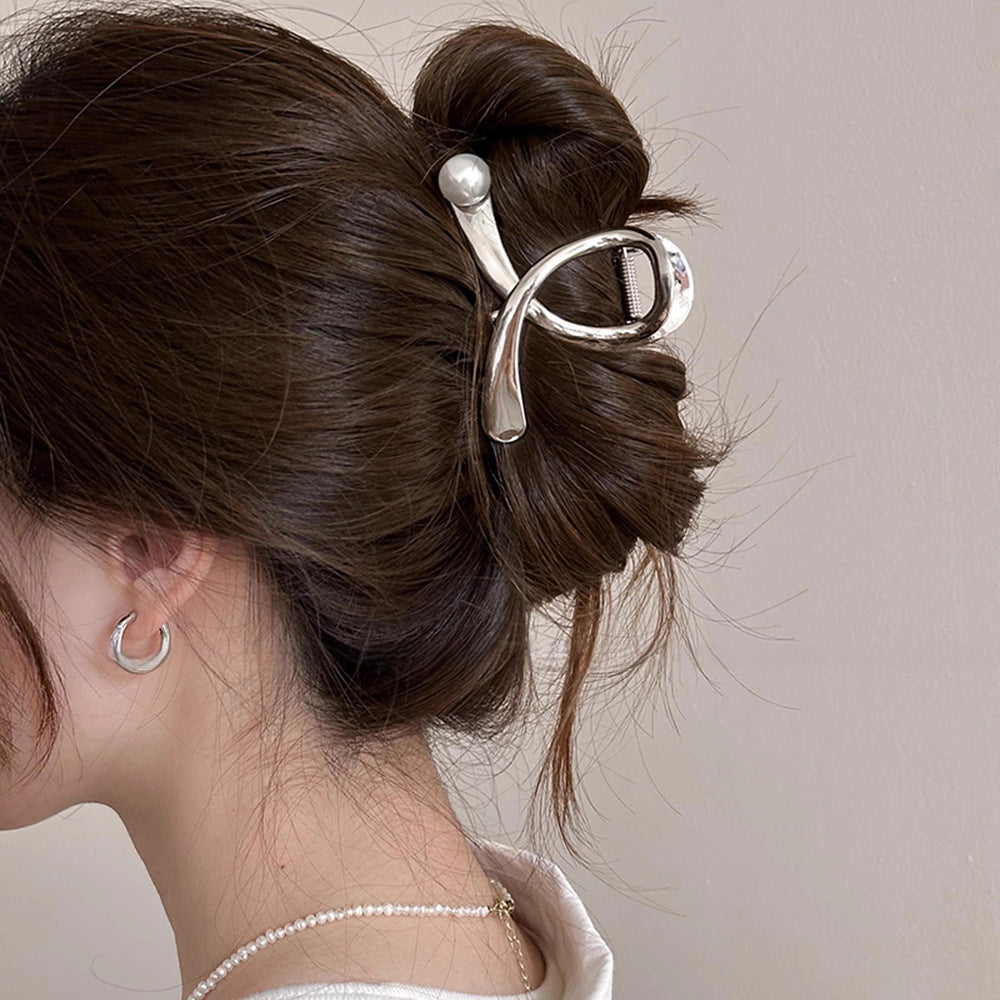 Cross Glossy Alloy Pearl Grab Clip New Hair Claw Hair Accessories Wholesale