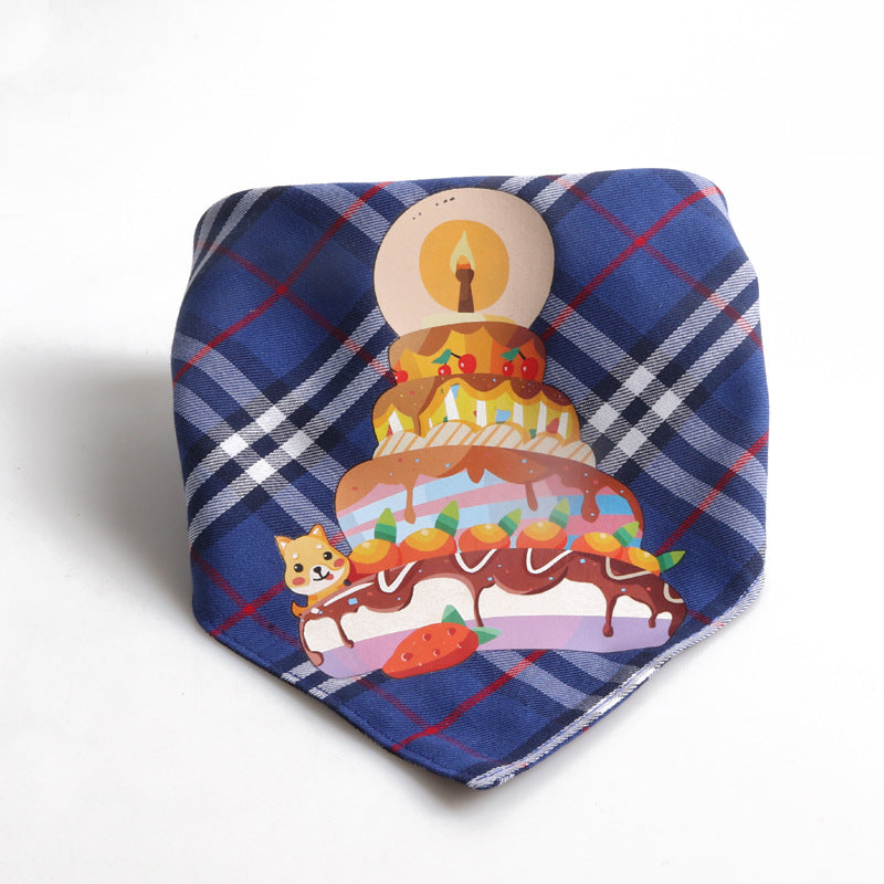 Birthday Party Double Side Plaid Triangle Towel Saliva Pet Bib