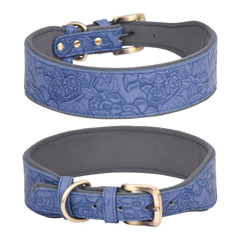 Embossed PU Leather Soft Sponge Lining Adjustable Pet Dog Collar