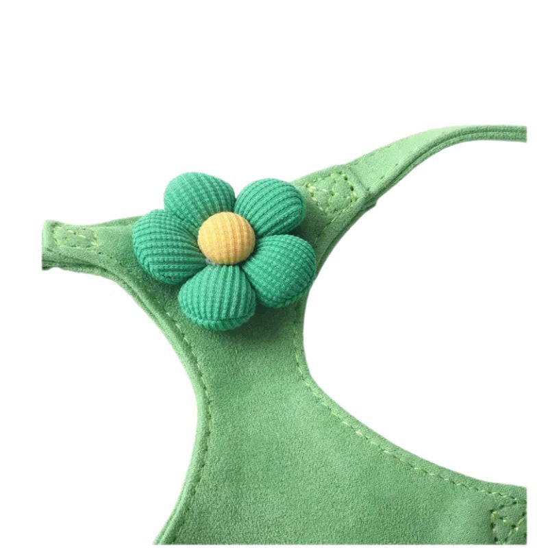 Candy Color Velvet Flower Pet Dog No Choking Harness Leash Set