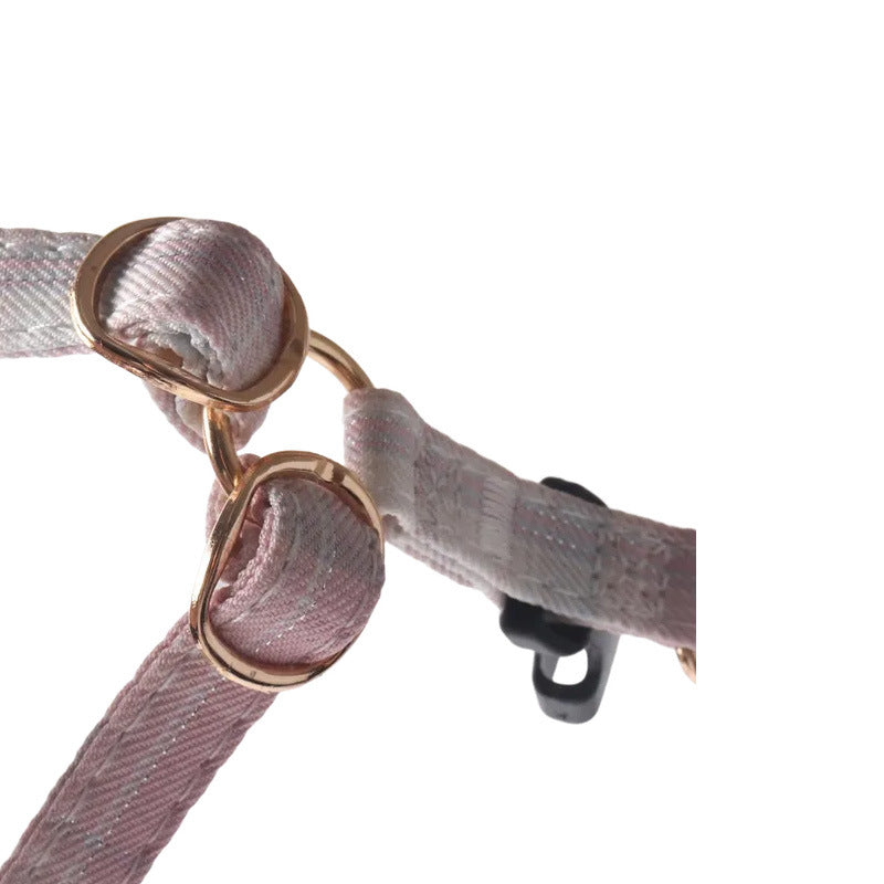 Breathable Mesh Plaid Fabric Pet Dog No Choking Harness Leash Set