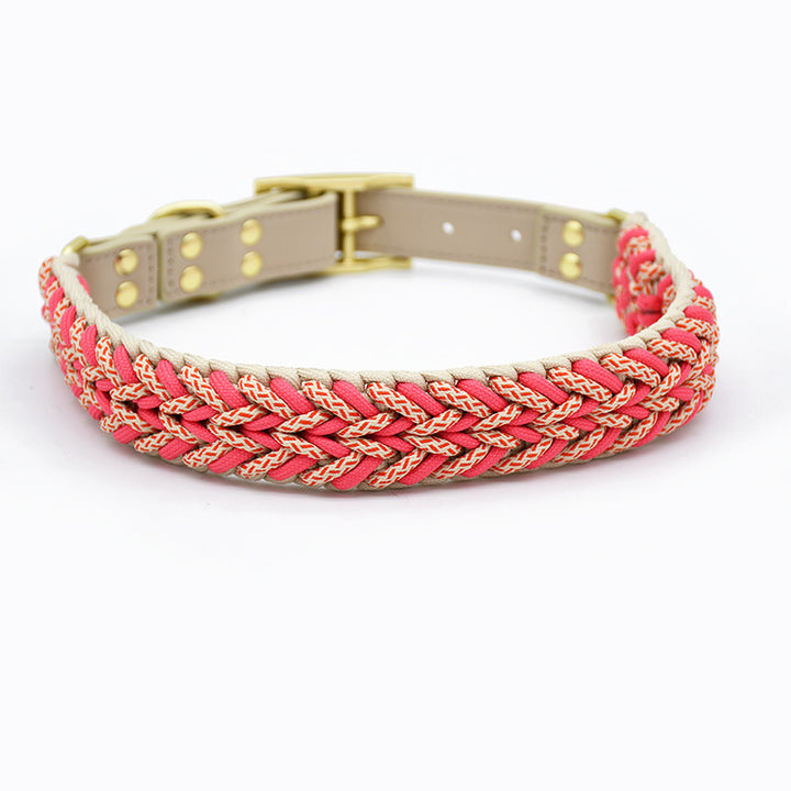 Hand Woven Webbing Patterned Cotton Pet Leash Dog Collar Set