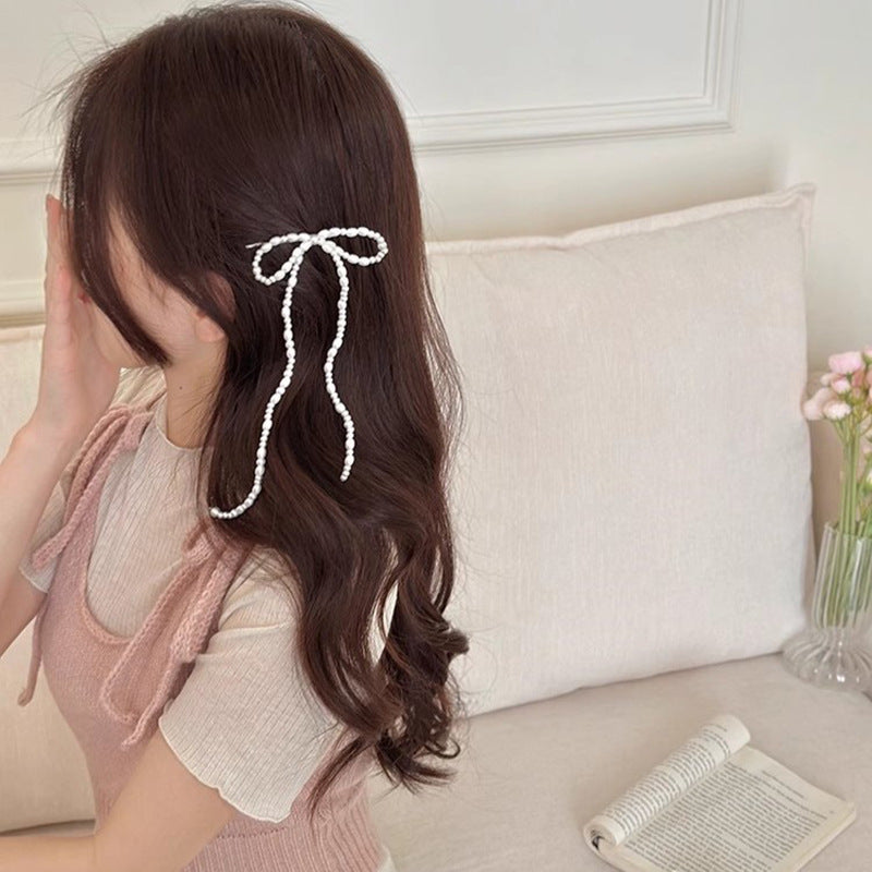 Long Pearl Fringed Bow Bangs Hair Clip Hair Accessories Wholesale