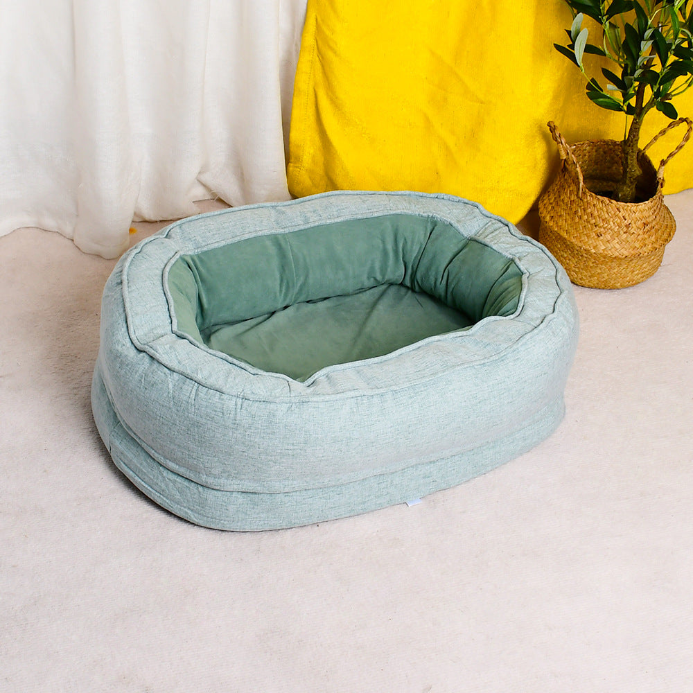 Universal Oval Cotton Linen Plush Removable Pet Pad Cats Bed