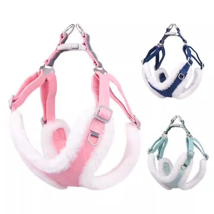 Warm Fluff Soft Reflective Anti-Choking Pet Dog Harness Leash Set
