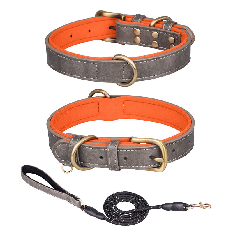 Double-layer PU Leather D-Ring Adjustable Belt Buckle Pet Collar