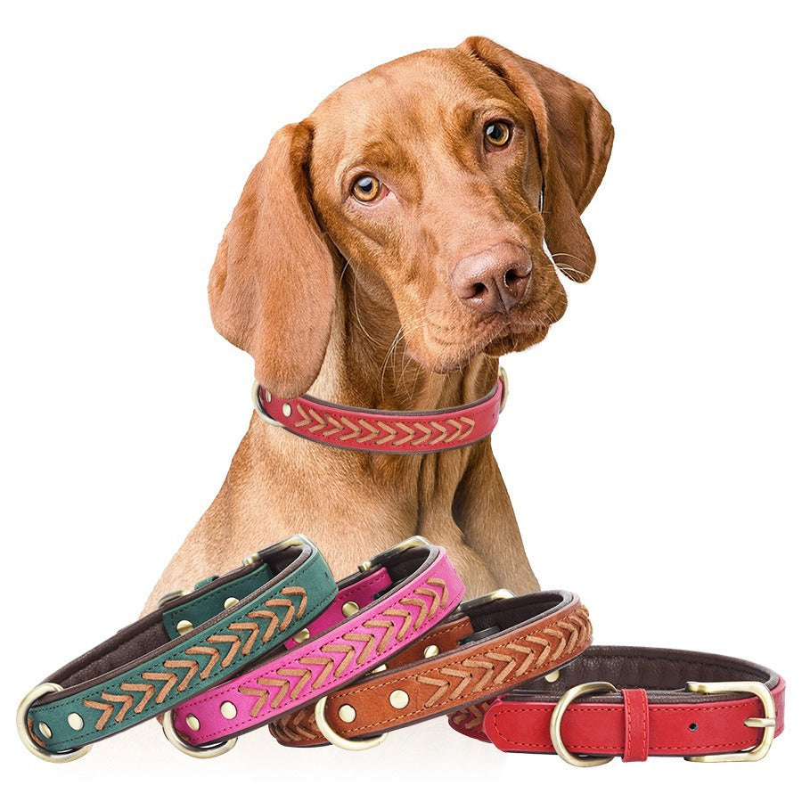 Double Layer Woven PU Leather Adjustable Belt Pet Dog Collar