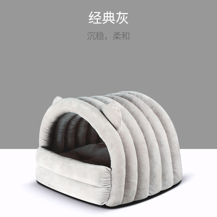 Arched Cute Cartoon Warm Soft Comfortable Flannel Pet Cat Bed Cage