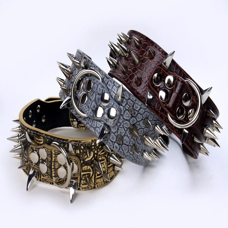 Spike Rivets Large Dog Adjustable Thick PU Leather Pet Collar