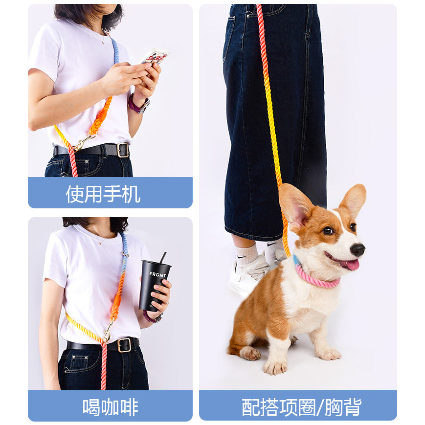 Woven Cotton Multi-functional Waist Pet Double Leash P-Type Collar