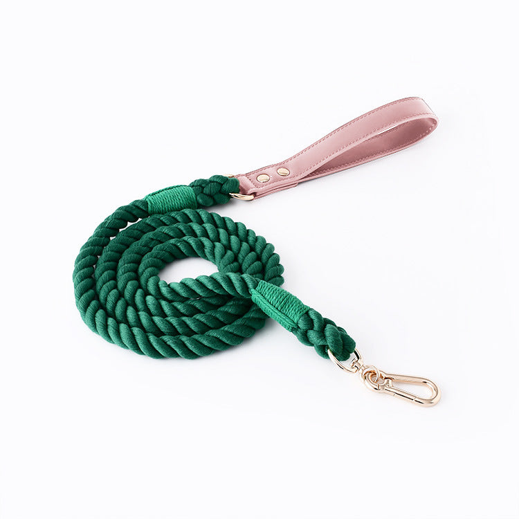Hand Woven Colored Cotton Rope Large Dog Collar Anti-Pull Leash Set