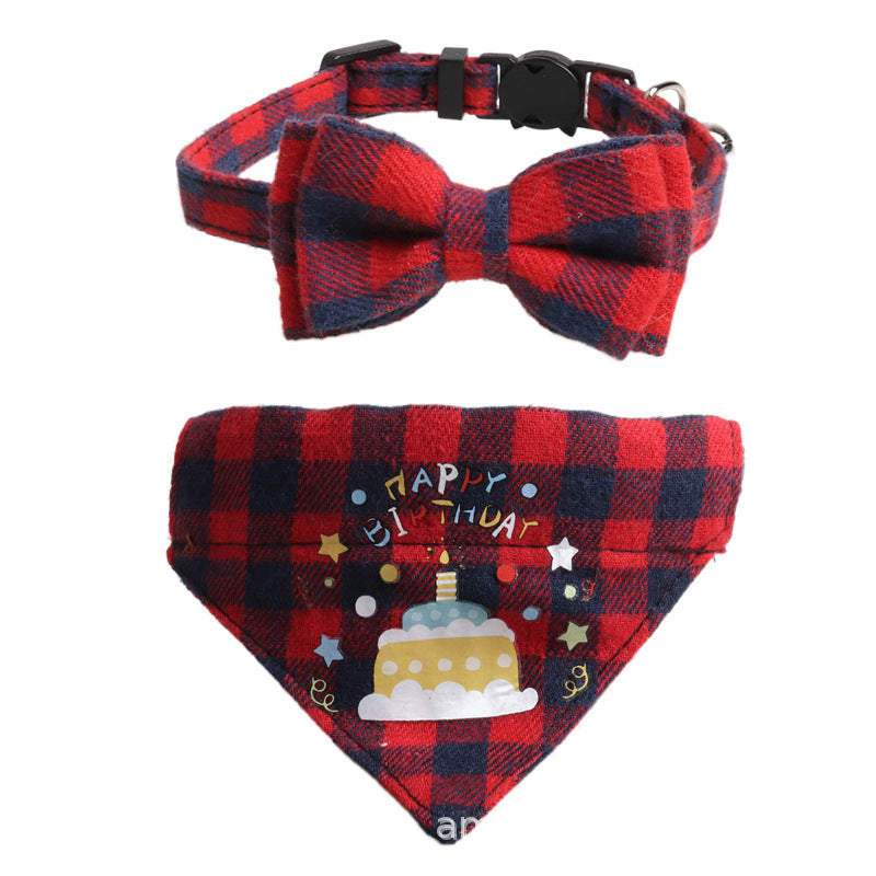 Birthday Party Cake Triangle Towel Saliva Bib Bow Pet Collar