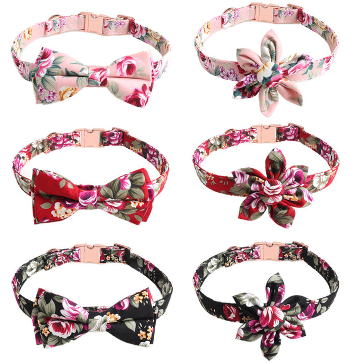 Floral Printed Sunflower Bow Gold Buckle Pet Dog Cat Collar
