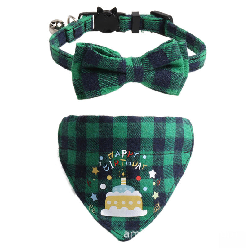 Birthday Party Cake Triangle Towel Saliva Bib Bow Pet Collar