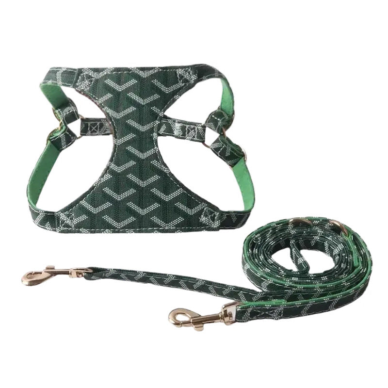 Rhombus Plaid Suede Nap Pet Dog No Choking Harness Leash Set