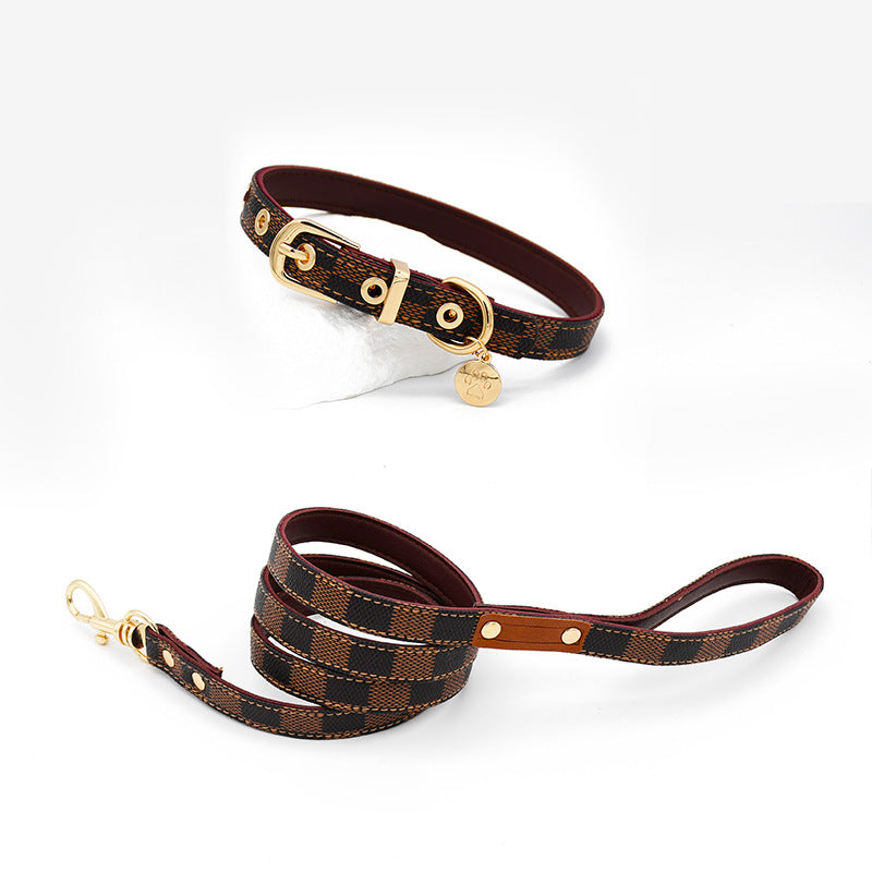 Printed Soft Leather Comfortable No Choking Pet Harness Collar Set