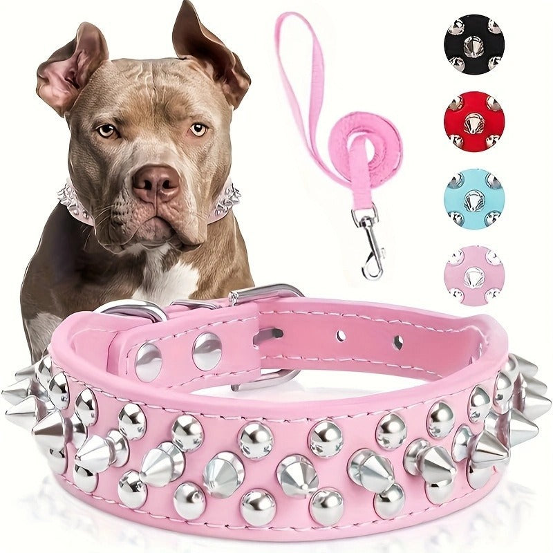 Bullet Rivet Large Dog Adjustable Thick PU Leather Pet Collar
