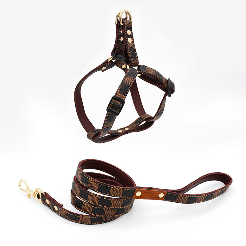 Printed Soft Leather Comfortable No Choking Pet Harness Collar Set