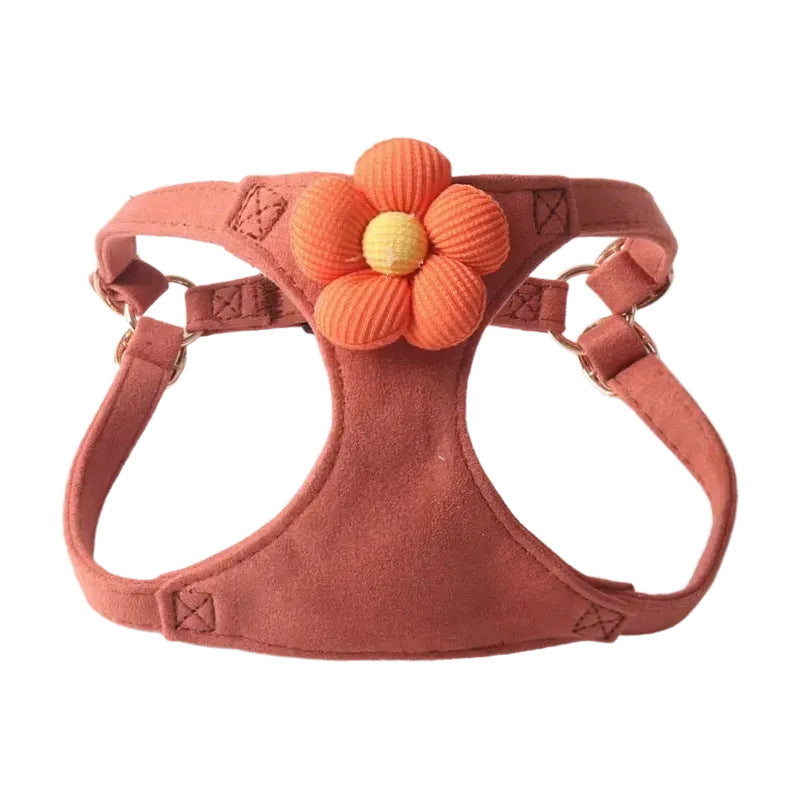 Candy Color Velvet Flower Pet Dog No Choking Harness Leash Set