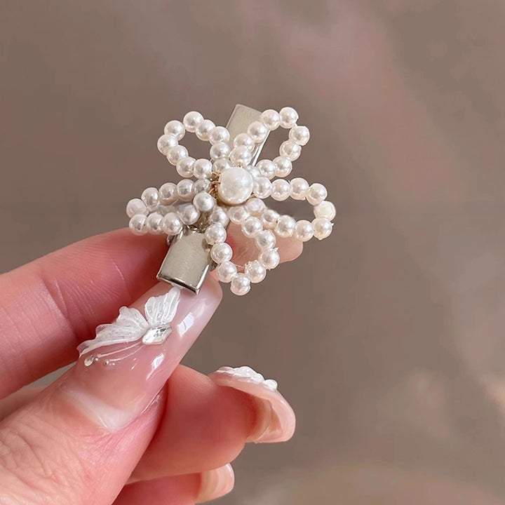 White Pearl Flower Duckbill Clip Bangs Hair Clip Hair Accessories Wholesale