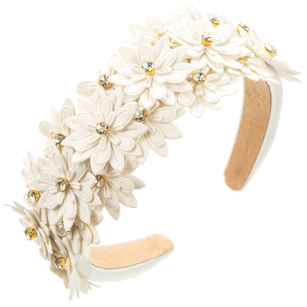 Leather Flower Sponge Headband Solid Color Hair Accessories Wholesale