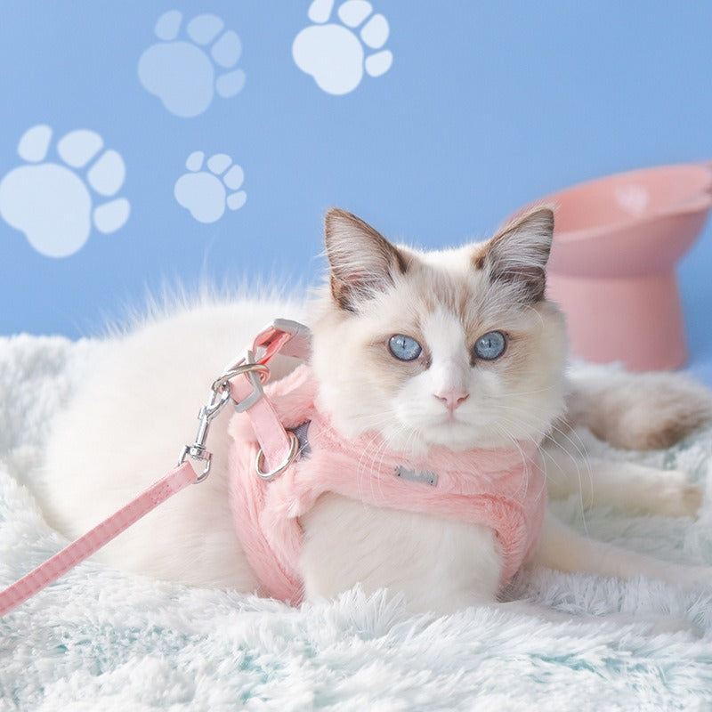 Warm Comfortable Velvet Adjustable Pet Dog Harness Leash Set