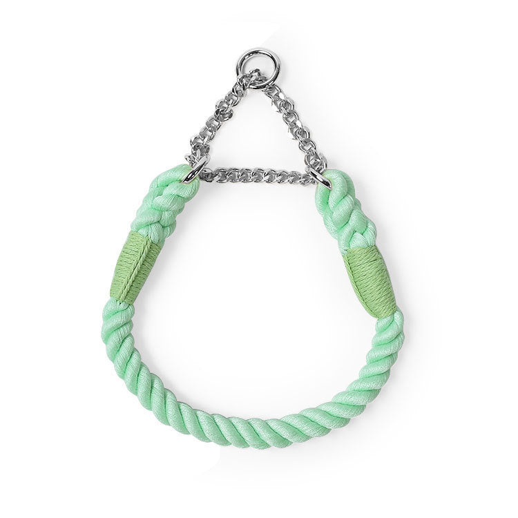 Hand Woven Flower Rope Dog Leash P-Type Metal Chain Collar Set