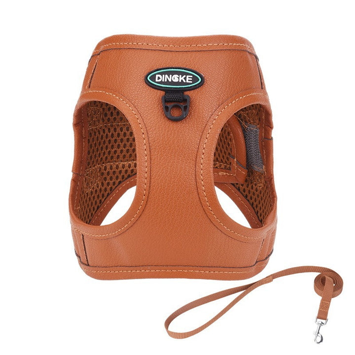 Sof Leather Breathable Anti-Choking Pet Dog Harness Leash Set