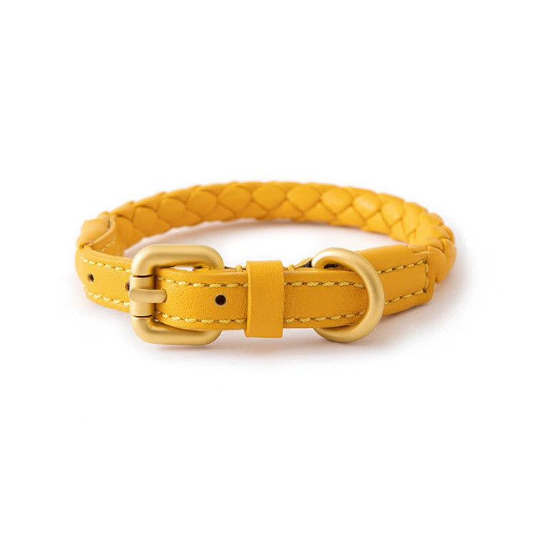 Soft Woven Leather Gold Metal Dog Anti-Pull Leash Pet Collar Set