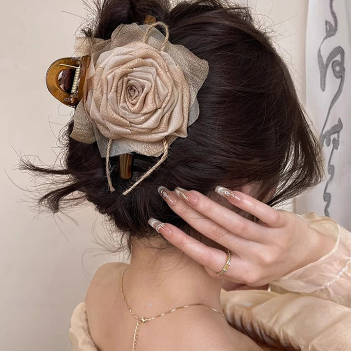 Elegant Fabric Rose Flower Grab Clip Hair Claw Hair Accessories Wholesale