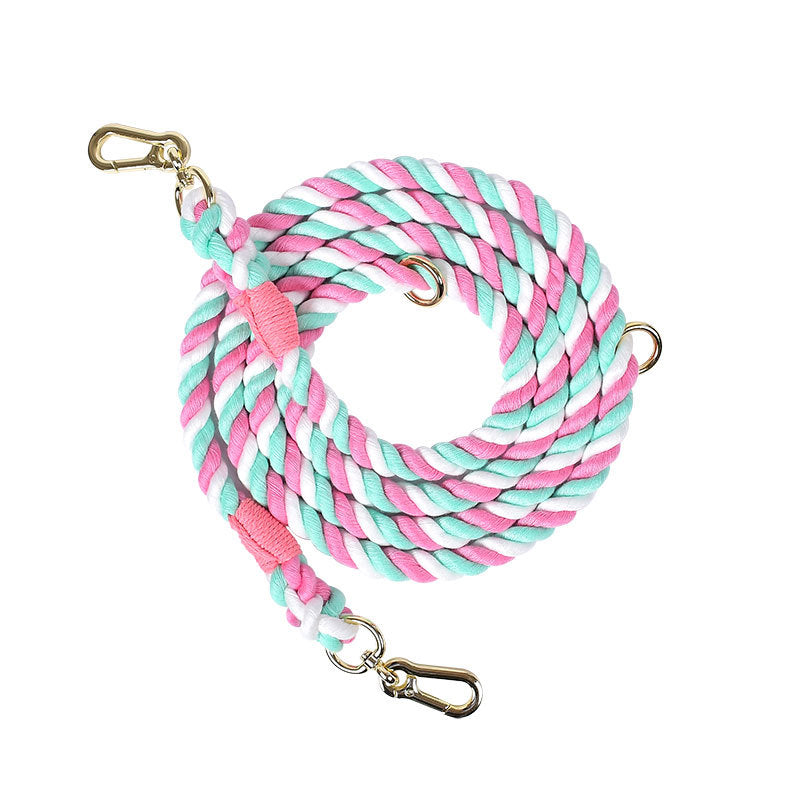 Woven Cotton Rope Multi-functional Pet Double Leash Waist Runing Leash