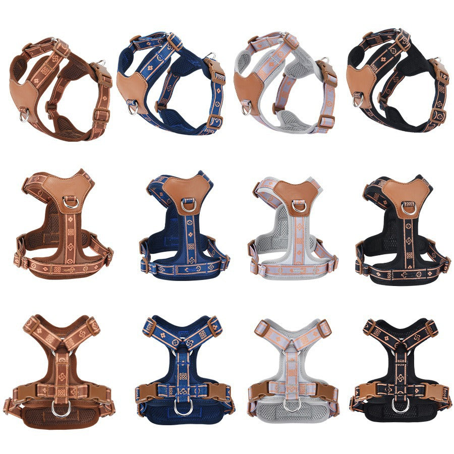 Breathable Fabric Leather Shock Absorption Vest Pet Dog Harness