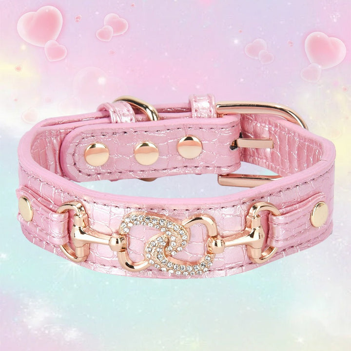 Inlaid Rhinestones Highlight PU Leather Adjustable Pet Dog Collar