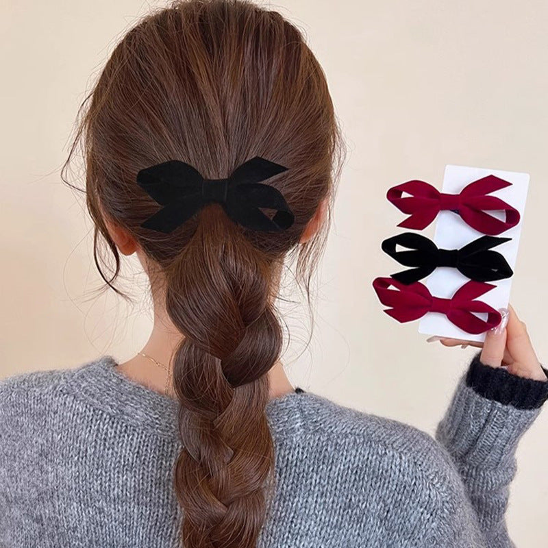 Christmas Red Velvet Bow Bangs Duckbill Hair Clip Hair Accessories Wholesale