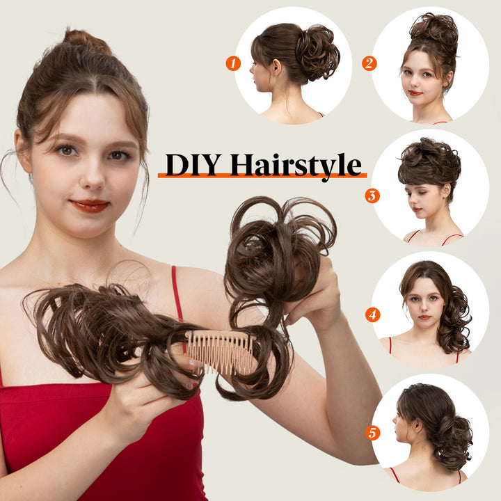 Meatball Adjustable Comb Ponytail Wigs Fluffy Updo Hair Extensions Wholesale