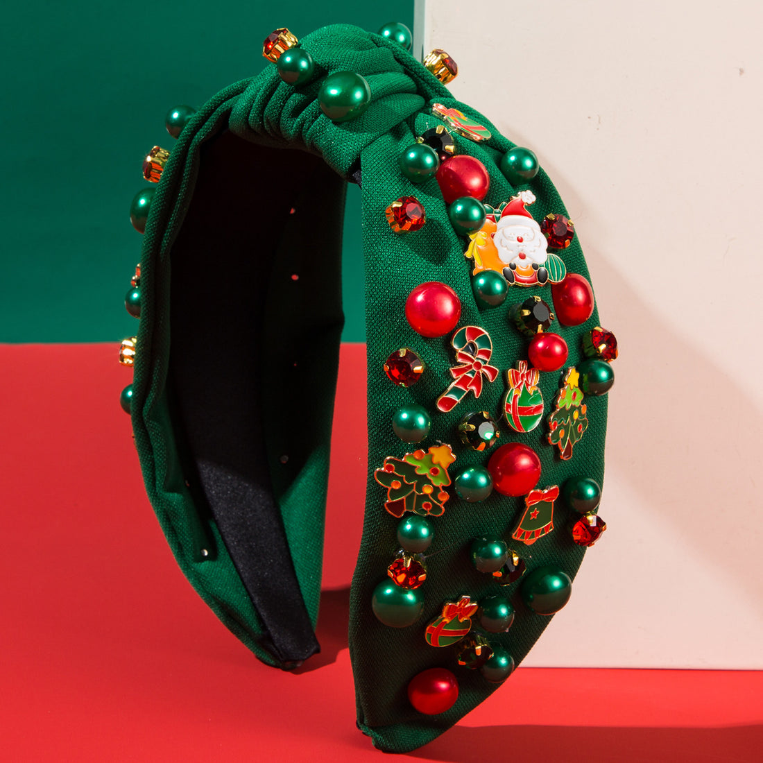 Santa Claus Red Green Beads Christmas Headband Hair Accessories Wholesale