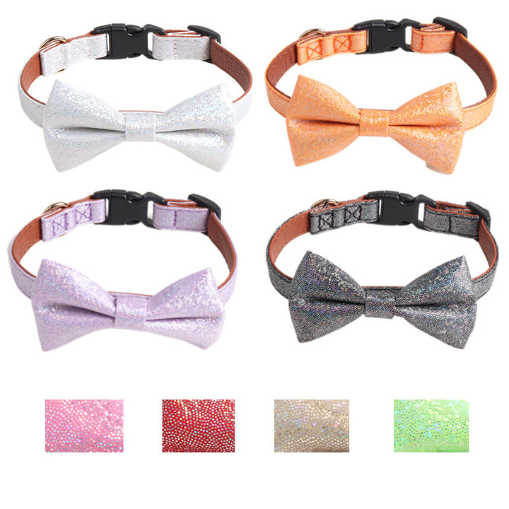 Shining Laser Magic Bronzing Bow PU Leather Pet Dog Cat Collar