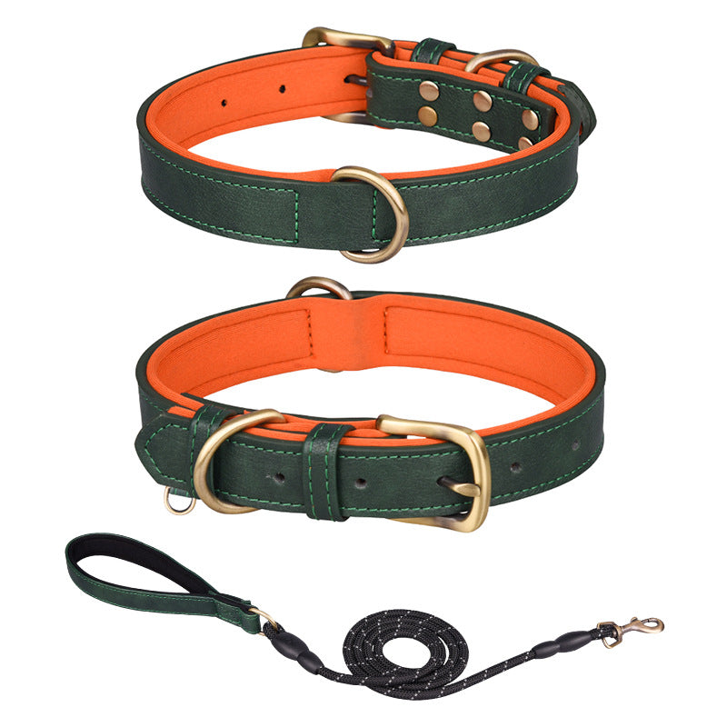 Double-layer PU Leather D-Ring Adjustable Belt Buckle Pet Collar