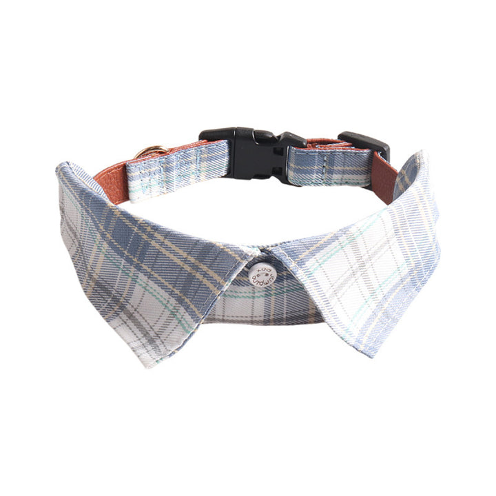 Plaid Print Fake Collar PU Leather Belt Buckle Pet Cat Collar
