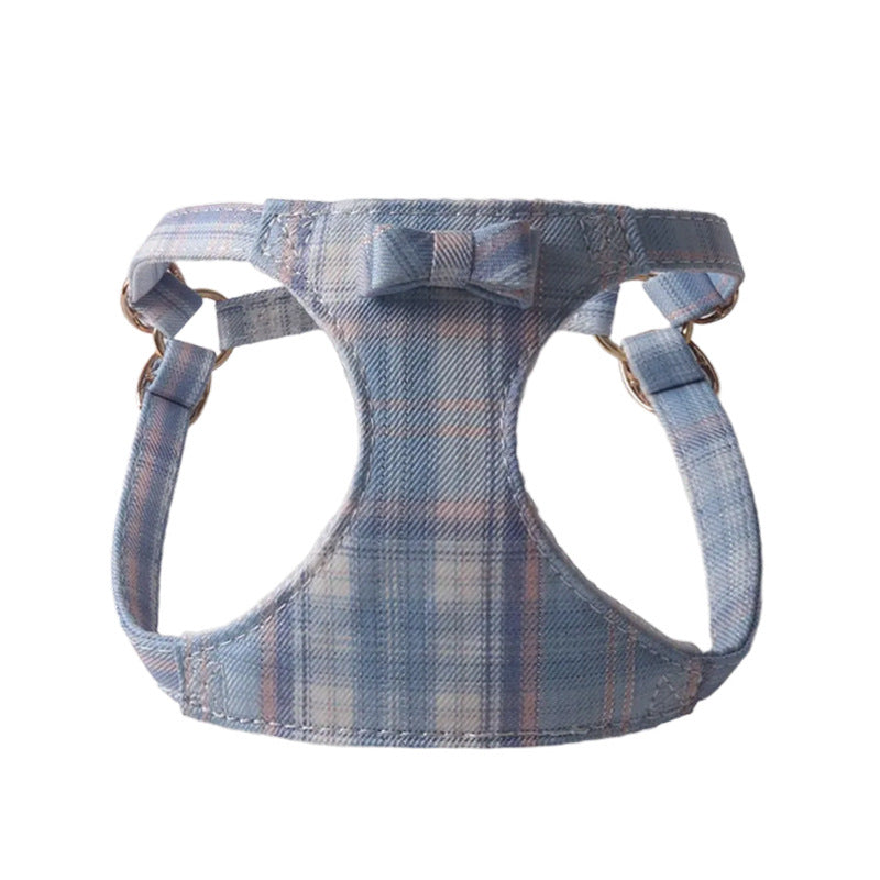 Breathable Mesh Plaid Fabric Pet Dog No Choking Harness Leash Set