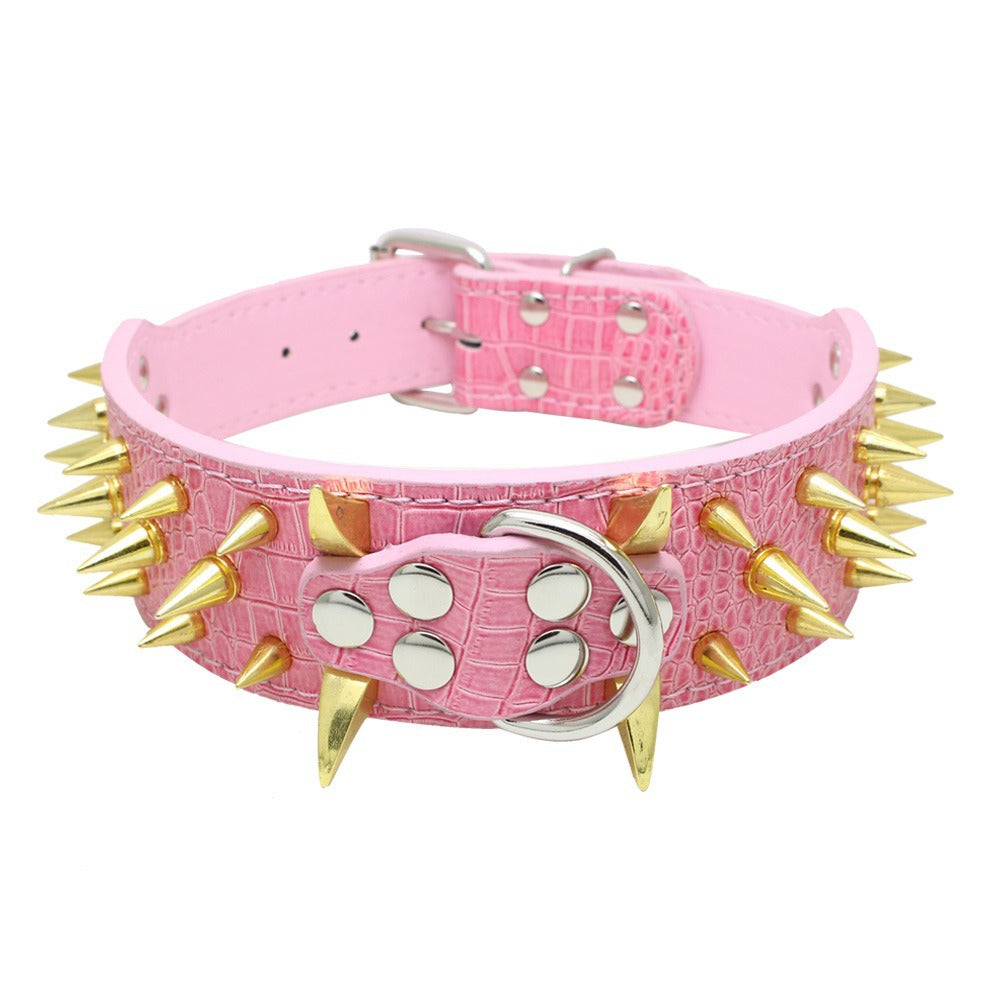 Spike Rivets Large Dog Adjustable Thick PU Leather Pet Collar