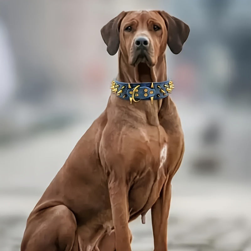 Bullet Rivet Large Dog Adjustable Retro PU Leather Pet Collar